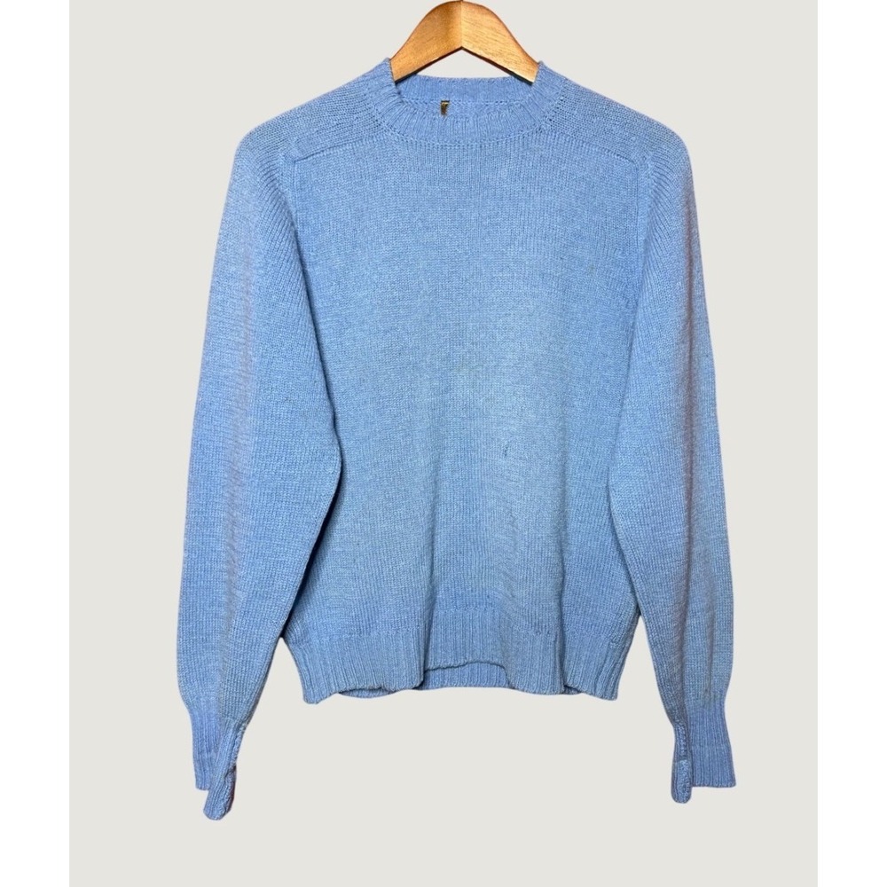 Unbranded Shetland Wool Sweater Men Medium Blue Flawed Crewneck Knit Vintage